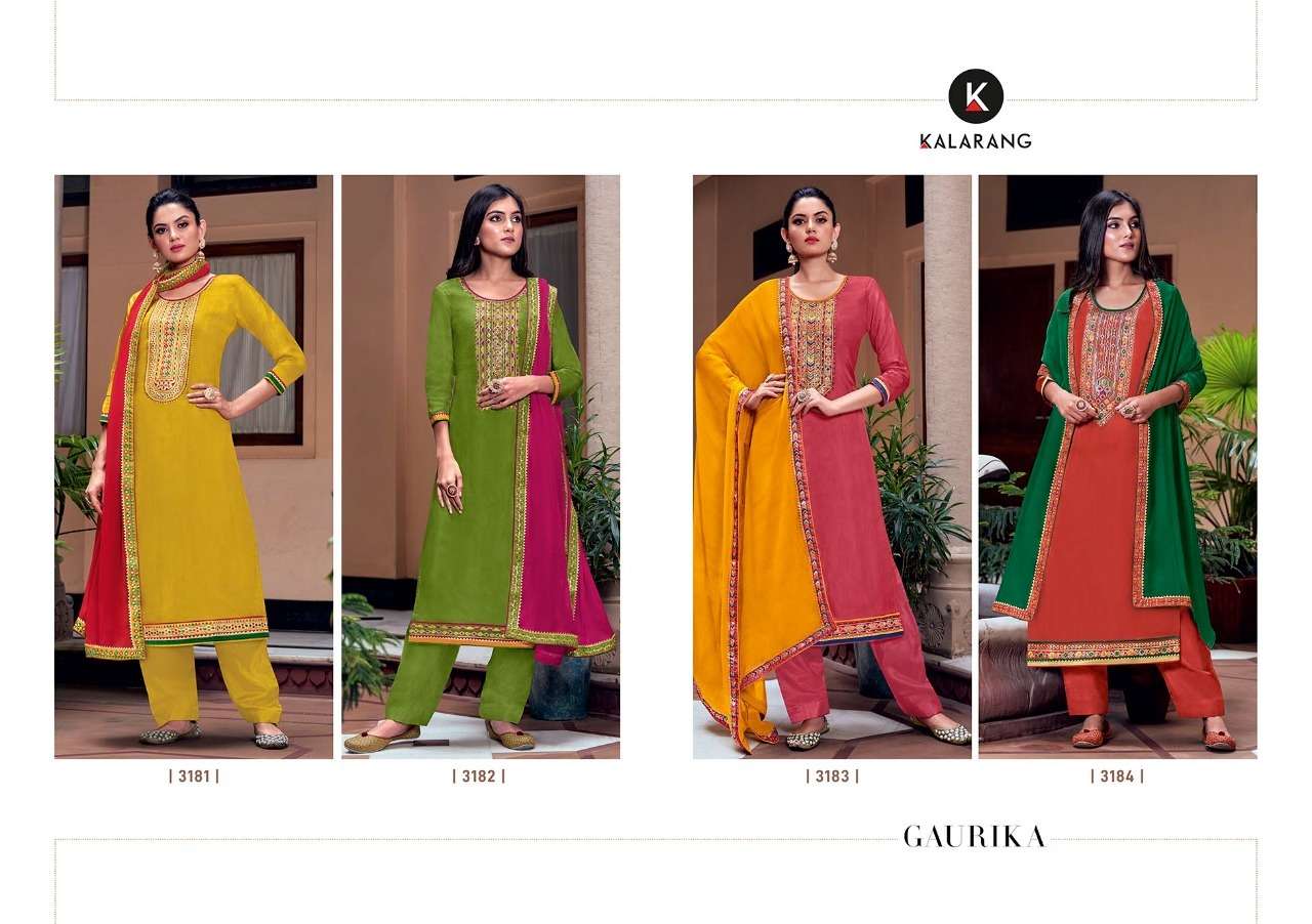 KALARANG PRESENTS GAURIKA SILK DESIGNER EMBROIDERY WHOLESALE SALWAR KAMEEZ